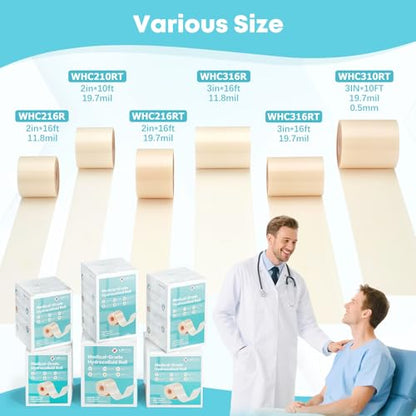 LIFARA Hydrocolloid Roll for Wound Care - Cut-to-Size, Extra Large Hydrocolloid Patch Bandages with Self-Adhesive, Ultra Absorbent, Flexible & Waterproof, First Aid Kit Essential (2in*16ft)|B0DS93WY6R